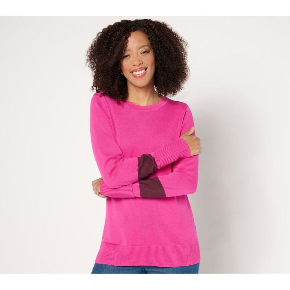 Fashion Women's Top Plus Sz Sweater 1X SophistiChic Stripe Round Pink A663666